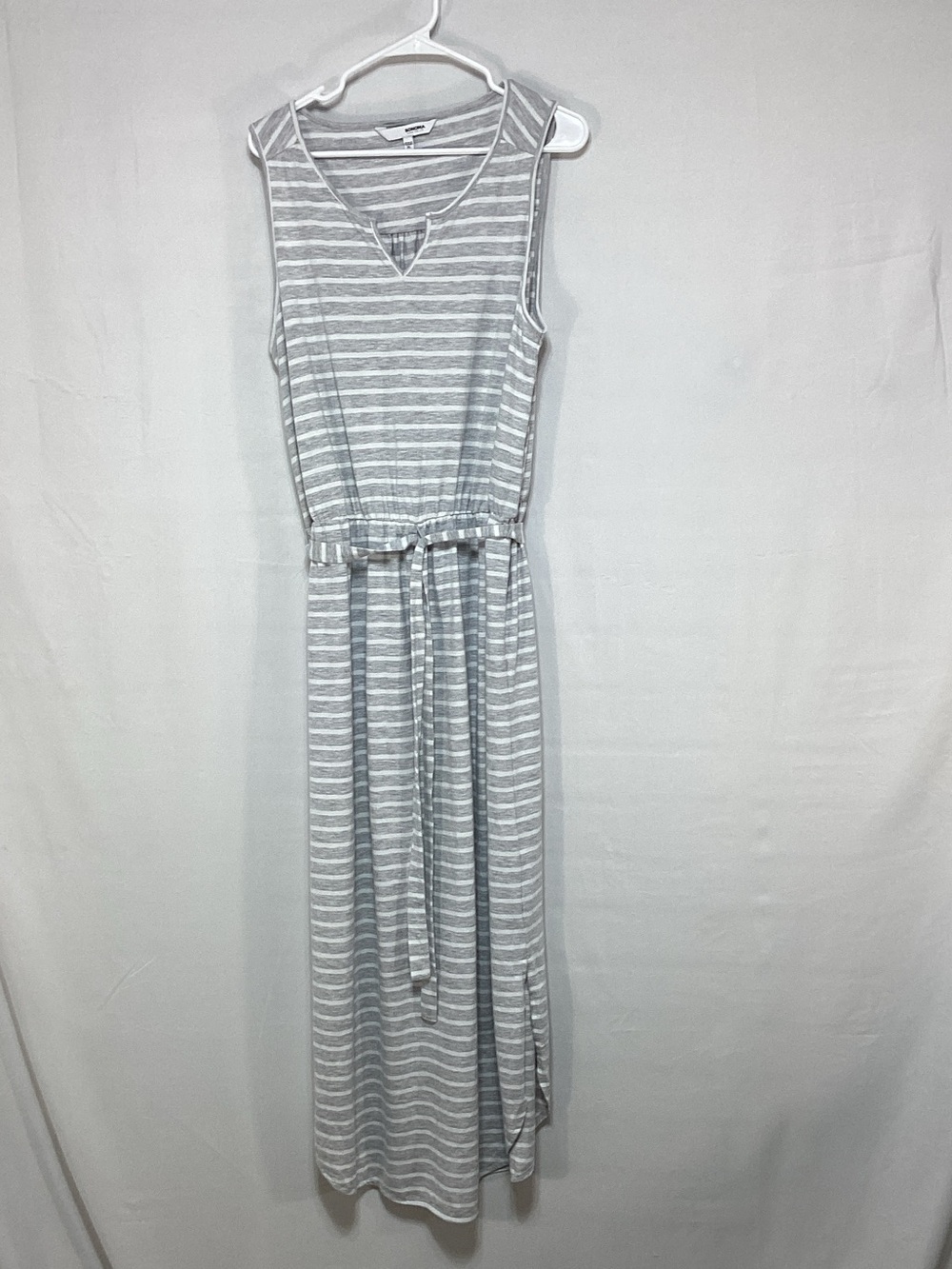 Sonoma XL Gray and White Striped Sleeveless Maxi Dress